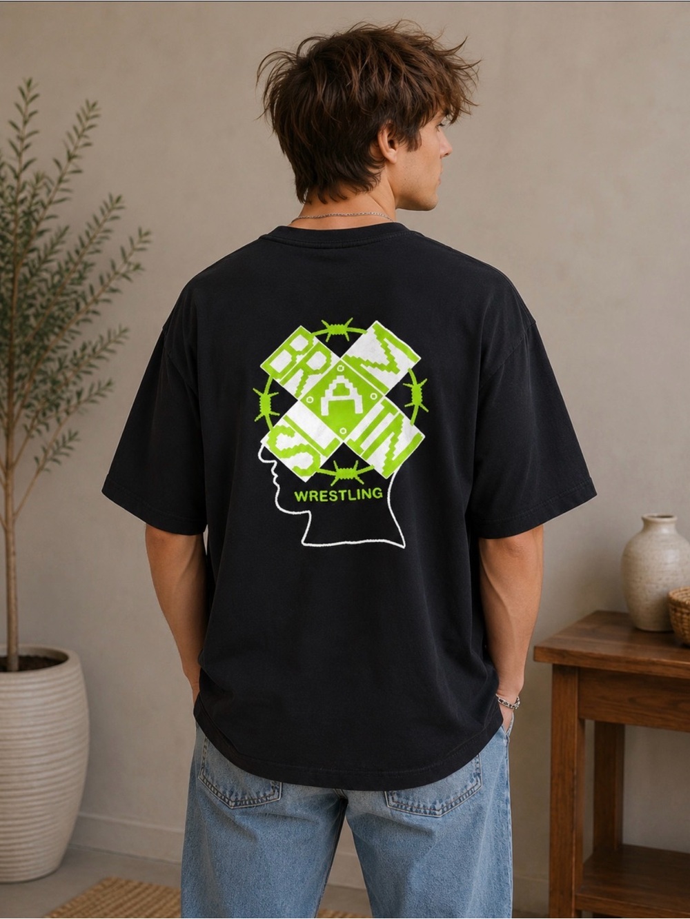 Brain Dead Brain Slam Wrestling Crossing T-Shirt Black Green Size L NWT